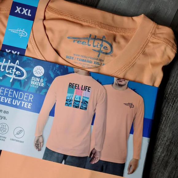 NWT Reel Life Men's Size XXL Sun Defender Long Sleeve UV Tee Apricot Wash - Picture 6 of 14
